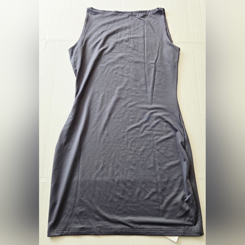 Gray Summer Sleeveless Boat Neck Mini Dress Slim Fit Bodycon Dress M - Picture 5 of 11